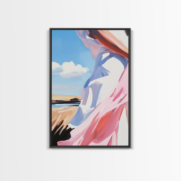 Coastal Breeze, Flowing Dress, Beach Aesthetic, Minimalist Art, Modern Home Decor, Living Room Wall Art, Framed Canvas Print