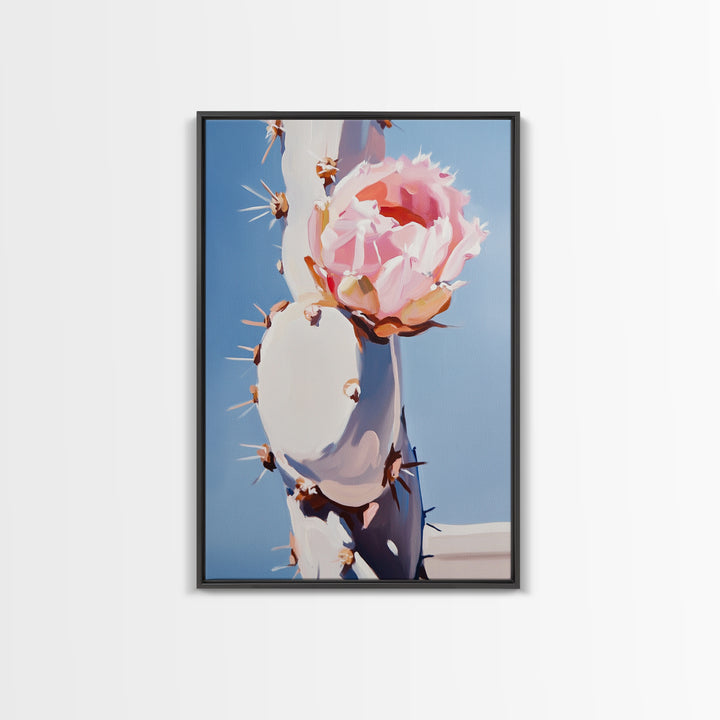 Cactus, Blooming Flower, Desert, Framed Canvas Print, Southwest Wall Art, Boho Aesthetic, Nature Decor, Botanical Art, Bedroom Art