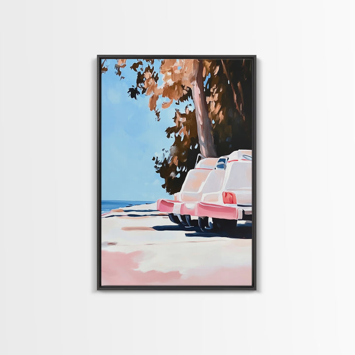 Cliffs and Water, Nature Wall Art, Minimalist Landscape, Coastal Home Decor, Blue and Pink Art, Framed Canvas Print, Office Wall Decor