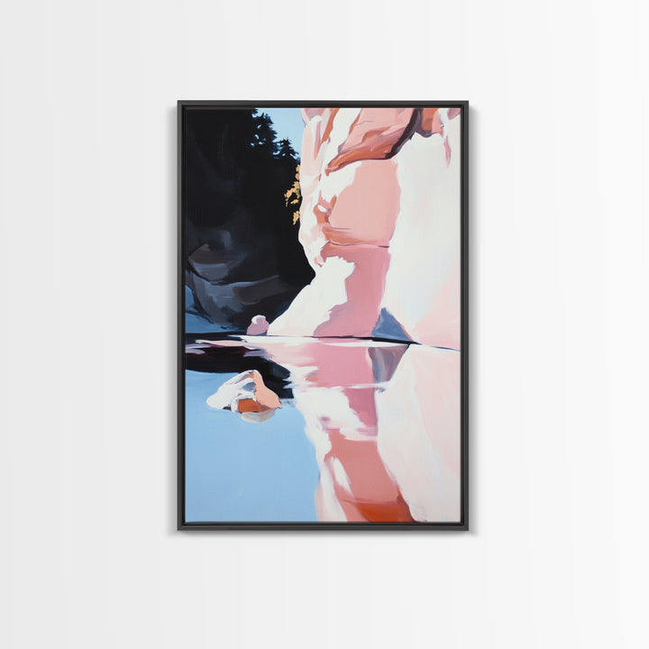 Canyon Reflection Art, Abstract Landscape Painting, Earthy Modern Decor,Nature Wall Print, Framed Canvas Print, Living Room Wall Art