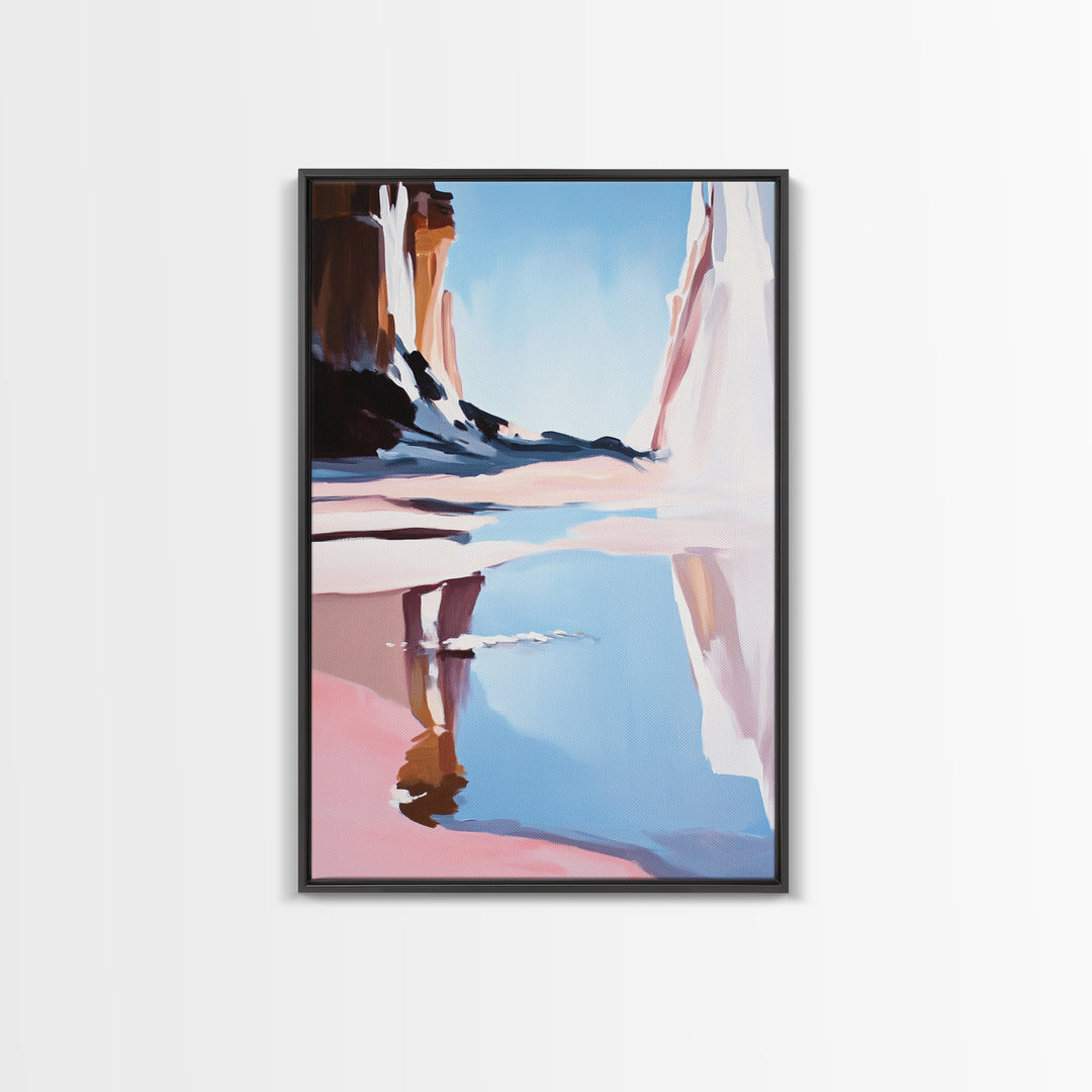 Canyon Lake View, Abstract Western Landscape, Earthy Desert Colors, Modern Nature Art, Framed Canvas Print, Entryway Wall Art