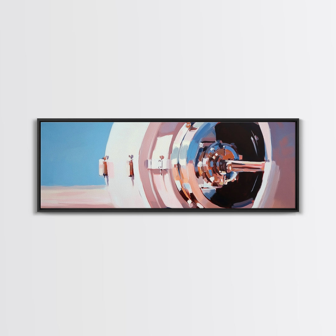 Bank Vault, Industrial Decor, Metallic Wall Art, Framed Canvas Print, Steampunk Aesthetic, Modern Office Artwork, Unique Home Decor