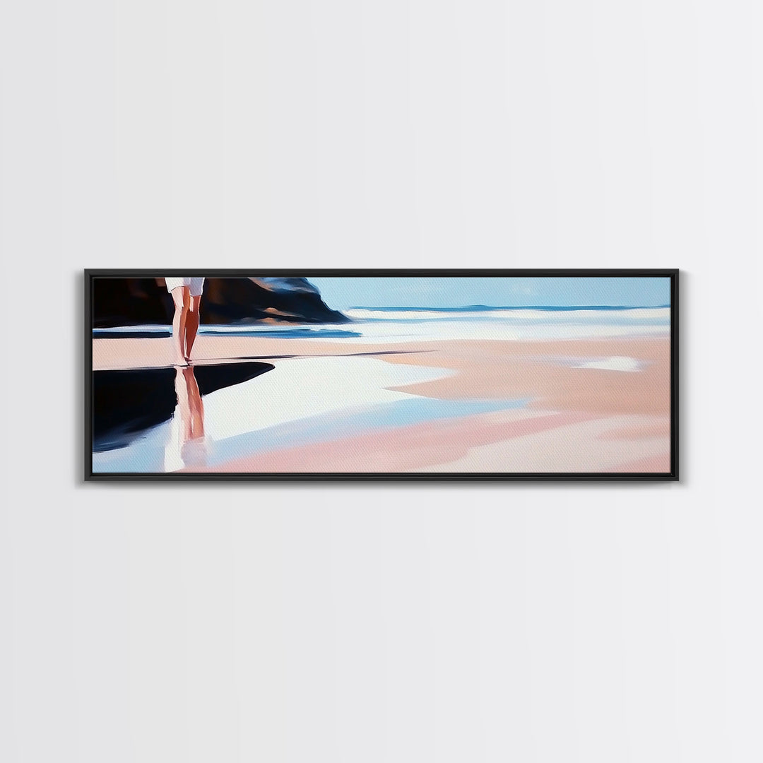 Coastal Stroll, Soft Pastel Beach, Minimalist Ocean Art, Canvas Print, Tranquil Shoreline, Boho Beach House Decor, Bedroom Wall Art
