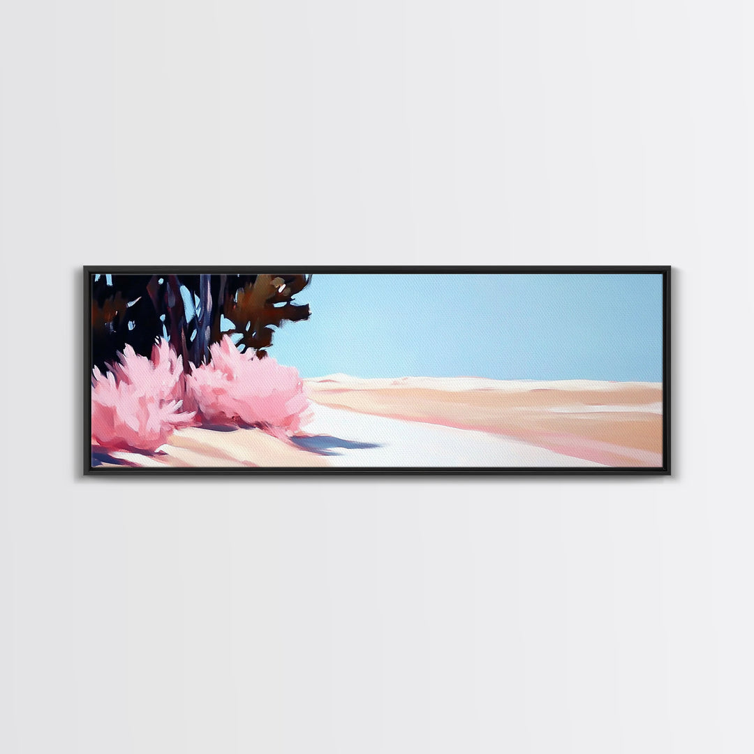 Desert Bloom, Minimalist Landscape, Soft Pastel Art, Tranquil Nature Scene, Canvas Print, Living Room Wall Art, Modern Boho Decor
