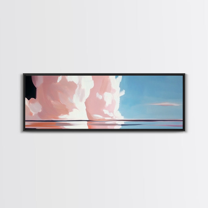 Pink Clouds, Ocean Reflection, Dreamy Sky, Framed Canvas Print, Surreal Landscape, Coastal Wall Art, Minimalist Decor, Bedroom Art