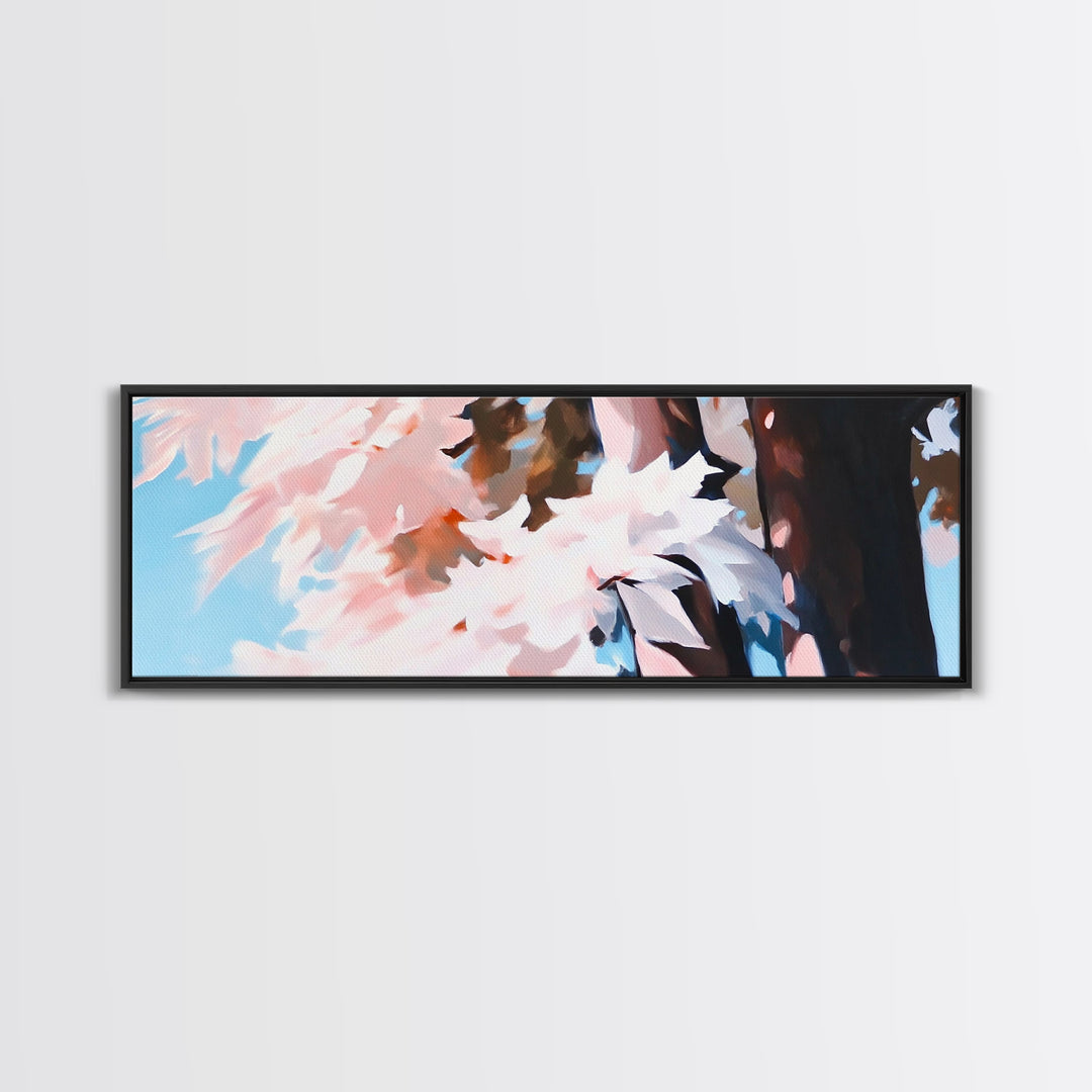Pink Blossoms, Spring Wall Art, Boho Art, Feminine Aesthetic, Framed Canvas Print, Bedroom Decor, Soft Pastel Art, Nature Painting