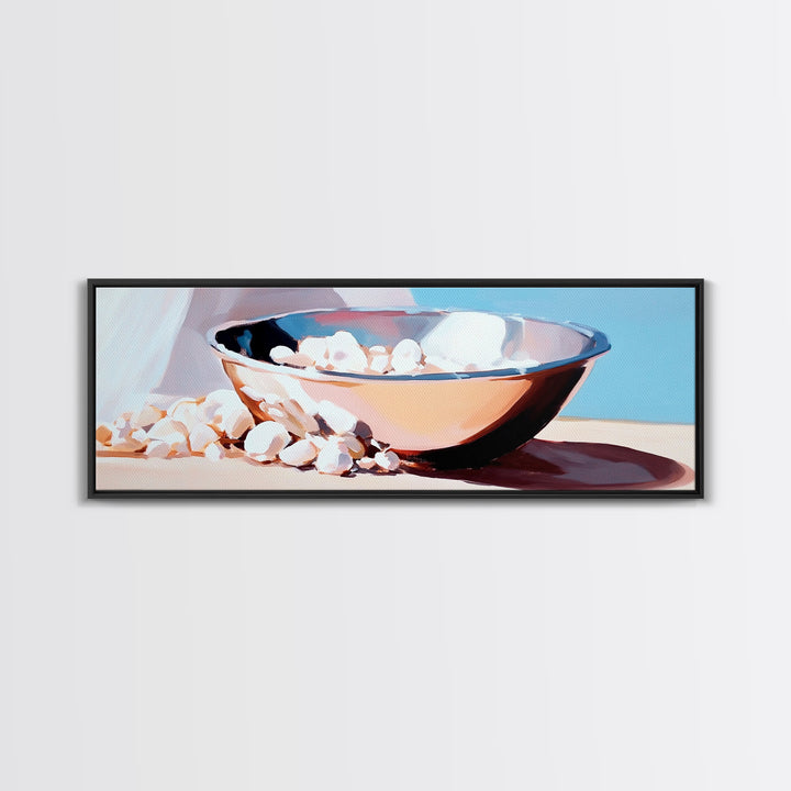 Bowl, Marshmallows, Cozy Winter Aesthetic, Canvas Print, Kitchen Wall Art, Modern Still Life, Warm Neutral Decor, Minimalist Home