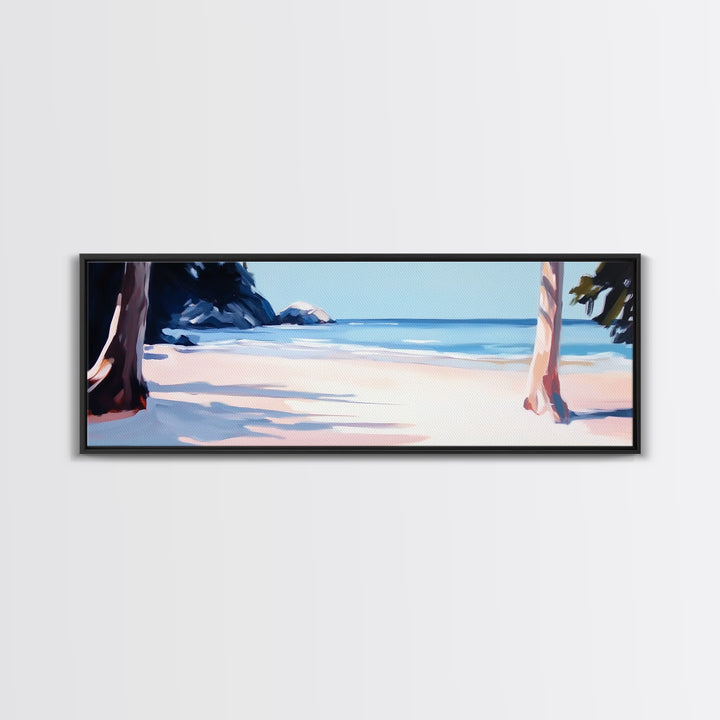 Beach Scene, Palm Trees, Blue Ocean, Canvas Print, Coastal Wall Art, Minimalist Landscape, Living Room Decor, Relaxing Home Aesthetic