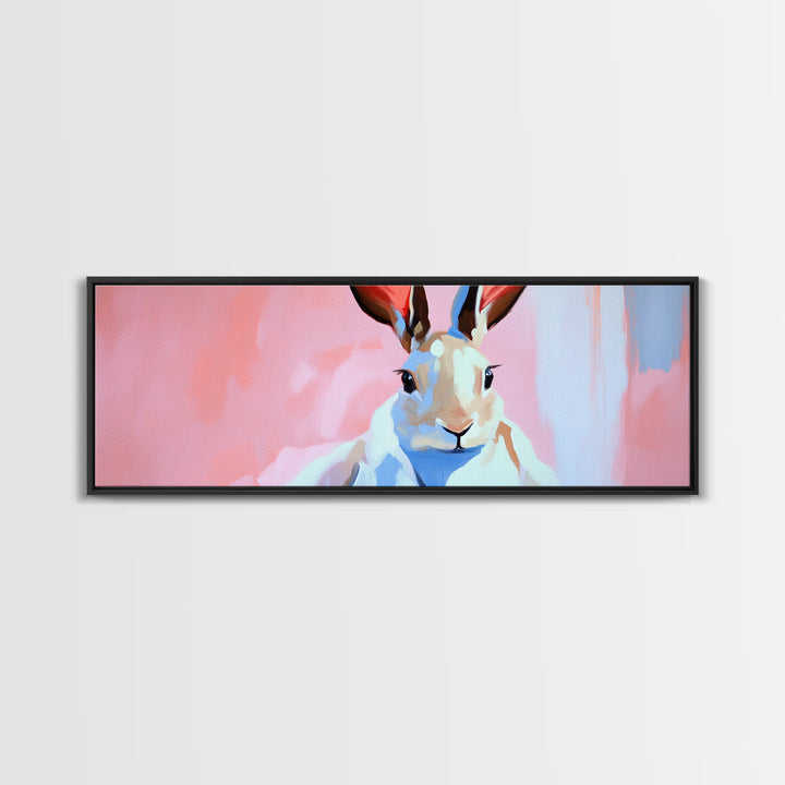 Bunny Portrait, Cute Animal Art, Soft Pastel Aesthetic, Whimsical Home Decor, Nursery Design, Easter Wall Decor, Framed Canvas Print