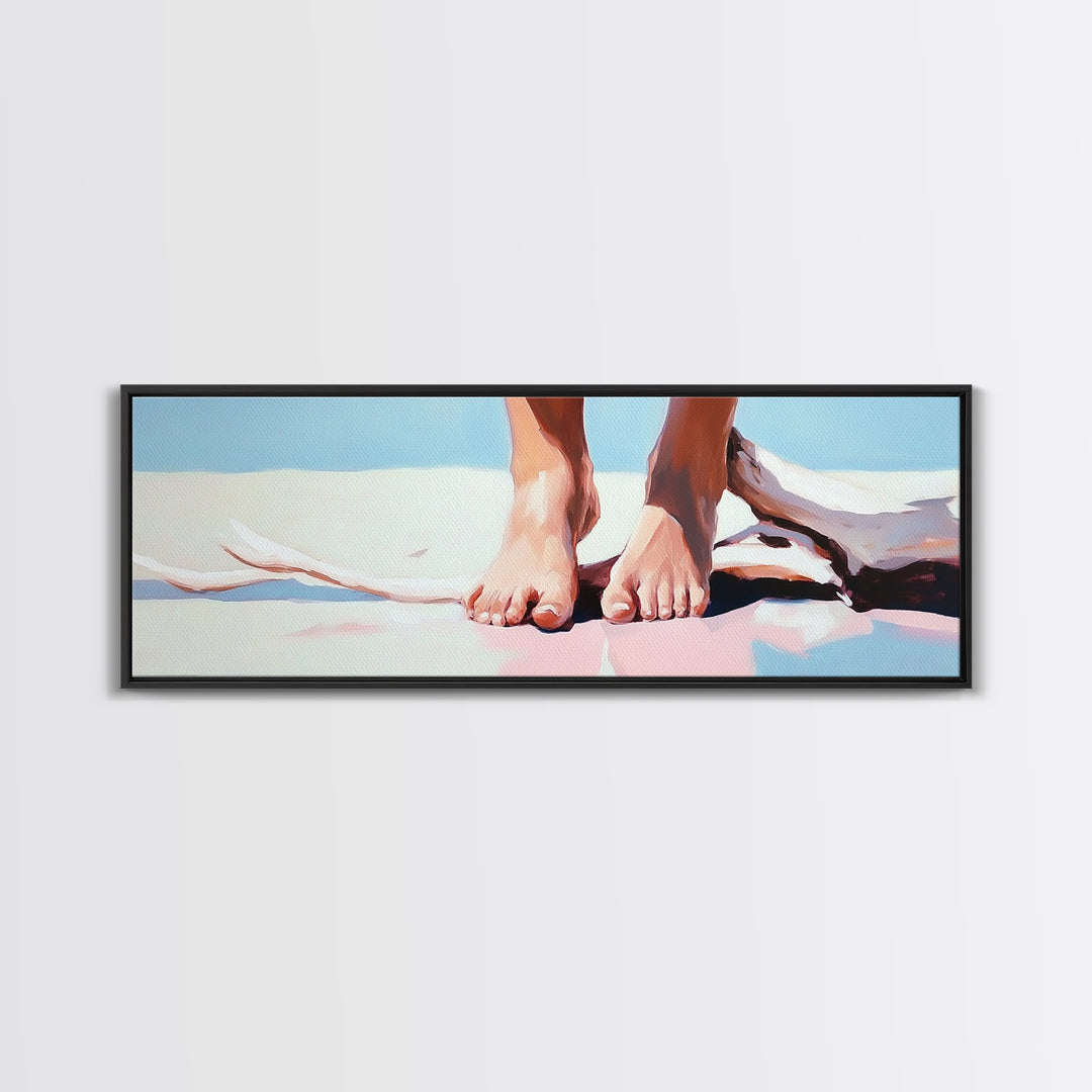 Barefoot Beach, coastal boho wall art, summer relaxation print, modern ocean decor, minimalist nature artwork, framed canvas print