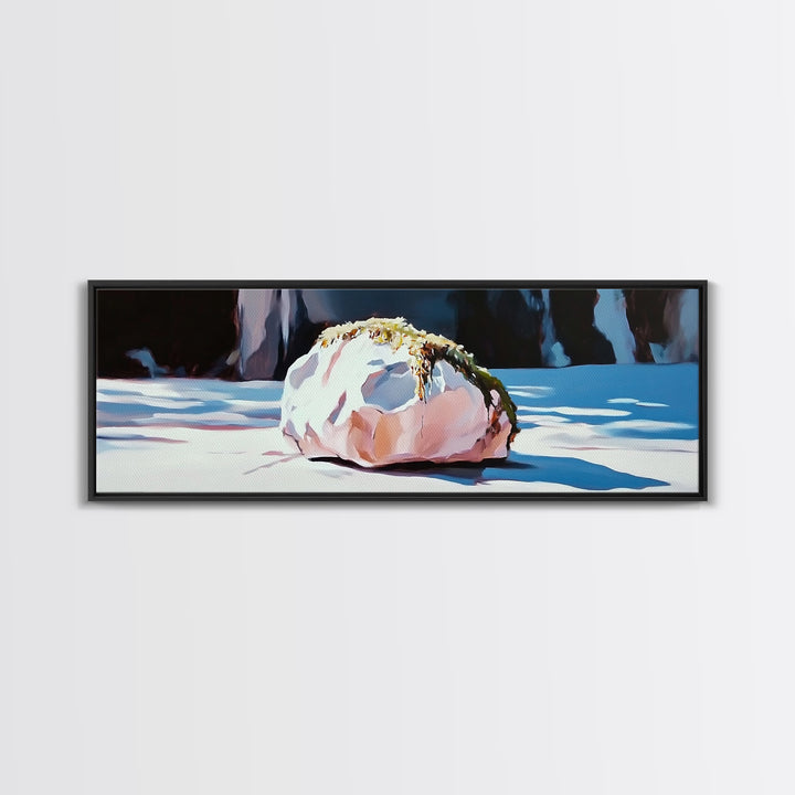 Rock With Moss, Nature Art, Office Wall Art, Framed Canvas Print, Tranquil Landscape, Serene Home Decor, Modern Minimalist Artwork