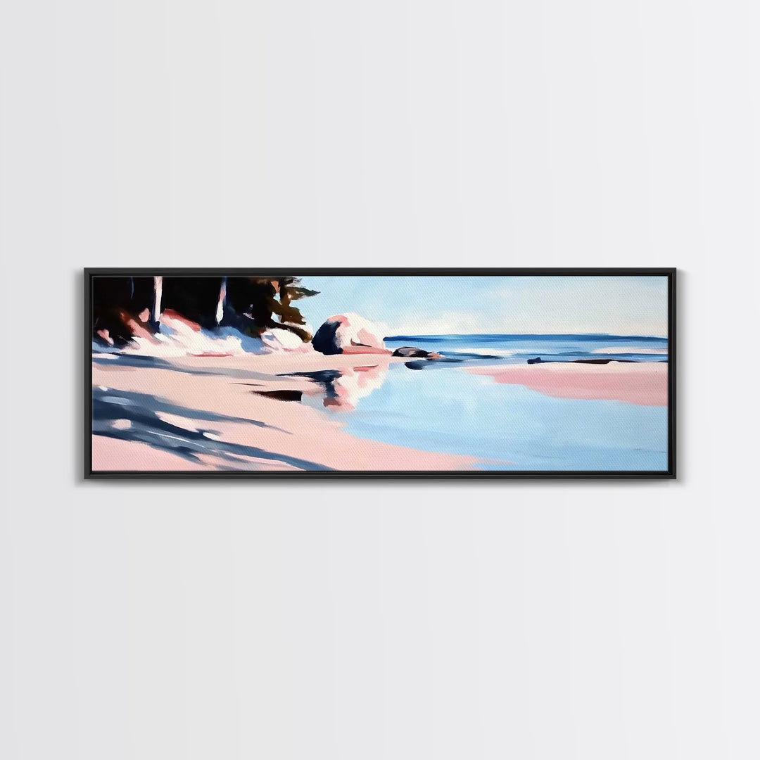 Coastal Serenity, Beach Reflection, Nautical Art, Framed Canvas Print, Ocean Inspired Wall Decor, Relaxing Seaside Aesthetic