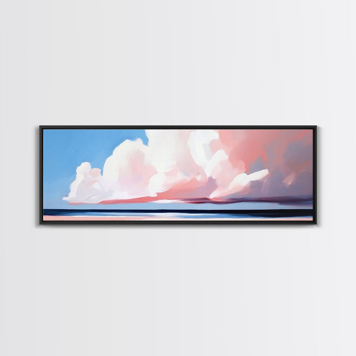 Cloudy Horizon, Sunset Beach, Pastel Sky, Canvas Print, Modern Seascape, Relaxing Coastal Wall Art, Dreamy Ocean Decor, Minimalist