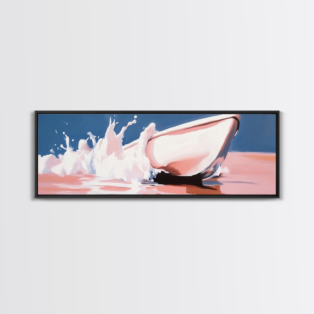 Boat Splash, Ocean Motion, Nautical Art, Framed Canvas Print, Coastal Wall Decor, Relaxing Beach Scene, Minimalist Seascape