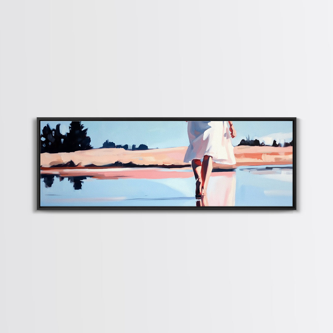 Ocean Walk, Barefoot Beach, Serene Waves, Coastal Canvas Print, Bedroom Wall Art, Minimalist Art, Relaxing Seascape Aesthetic