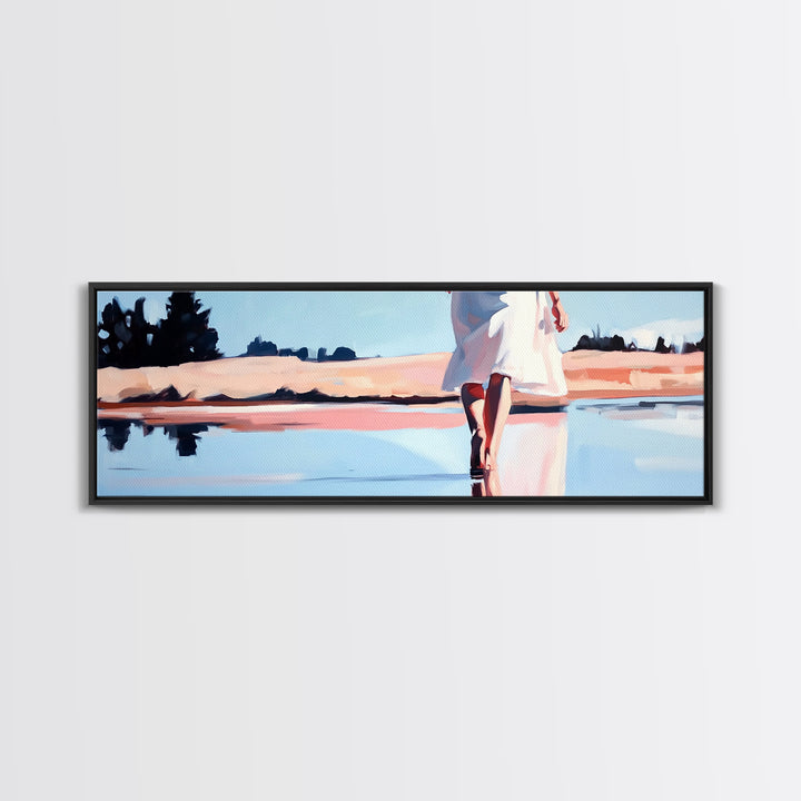 Ocean Walk, Barefoot Beach, Serene Waves, Coastal Canvas Print, Bedroom Wall Art, Minimalist Art, Relaxing Seascape Aesthetic