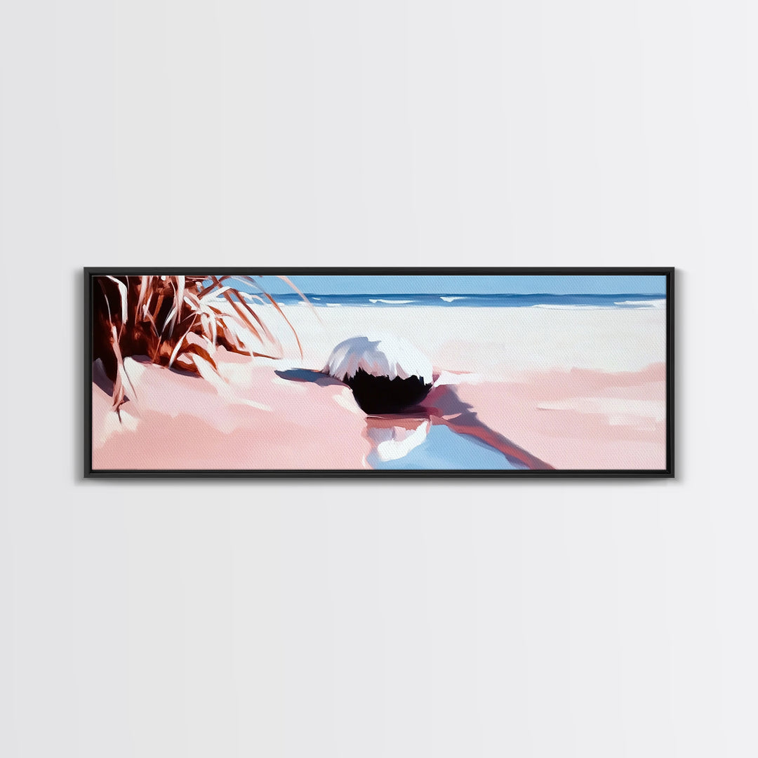 Romantic Beach Scene, Coastal Wall Art, Sunset Ocean Painting, Pastel Beach Framed Canvas Print, Living Room or Office Art