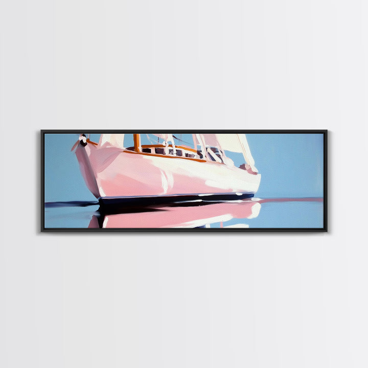 Nautical Boat Art, Ocean Sailing Painting, Coastal Framed Canvas Print, Minimalist Wall Decor, Blue Seascape Artwork, Beach House Style