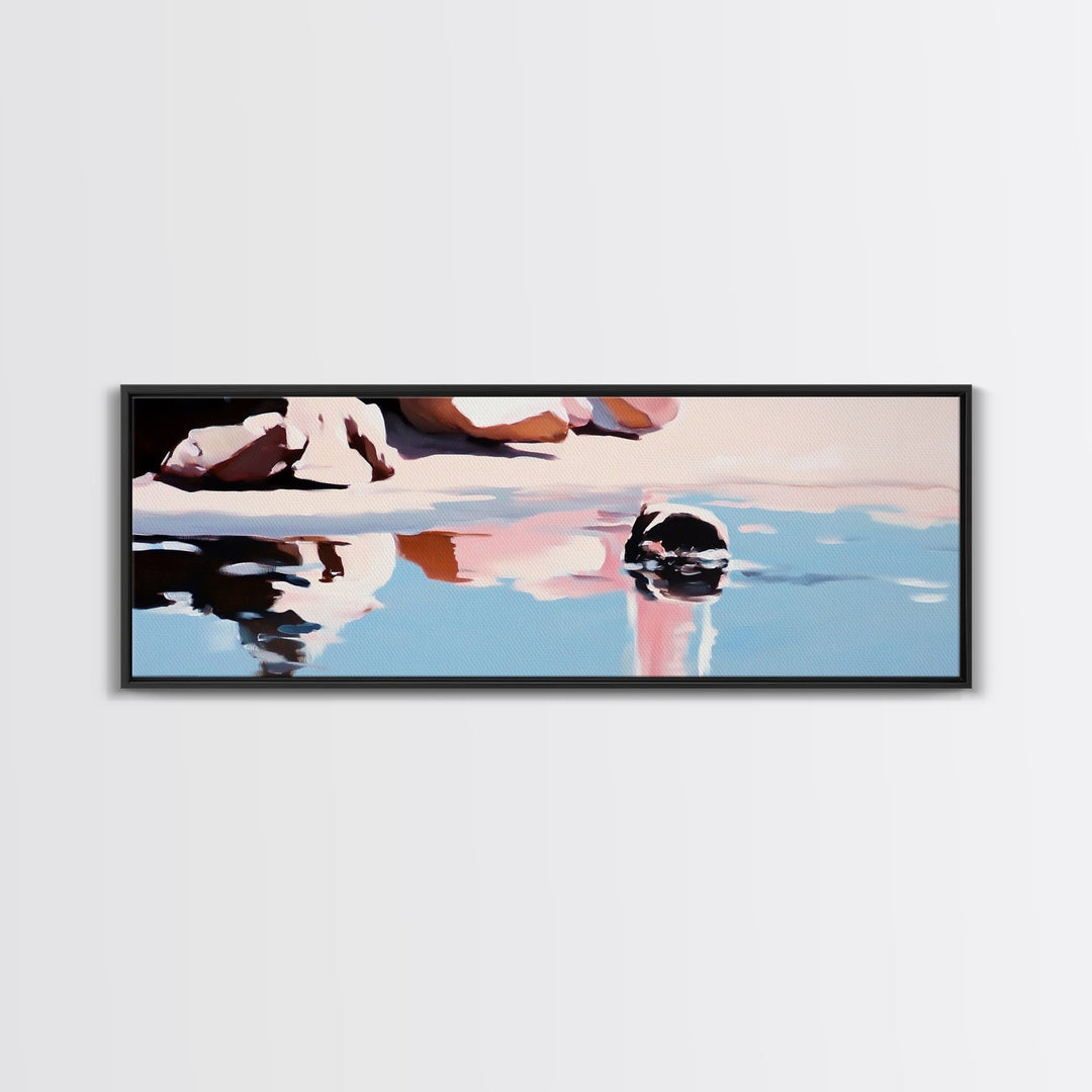 Rock Pool Reflection, Abstract Beach Art, Coastal Serenity, Soft Pastel Decor, Modern Minimalist Aesthetic, Canvas Print, Ocean Vibes