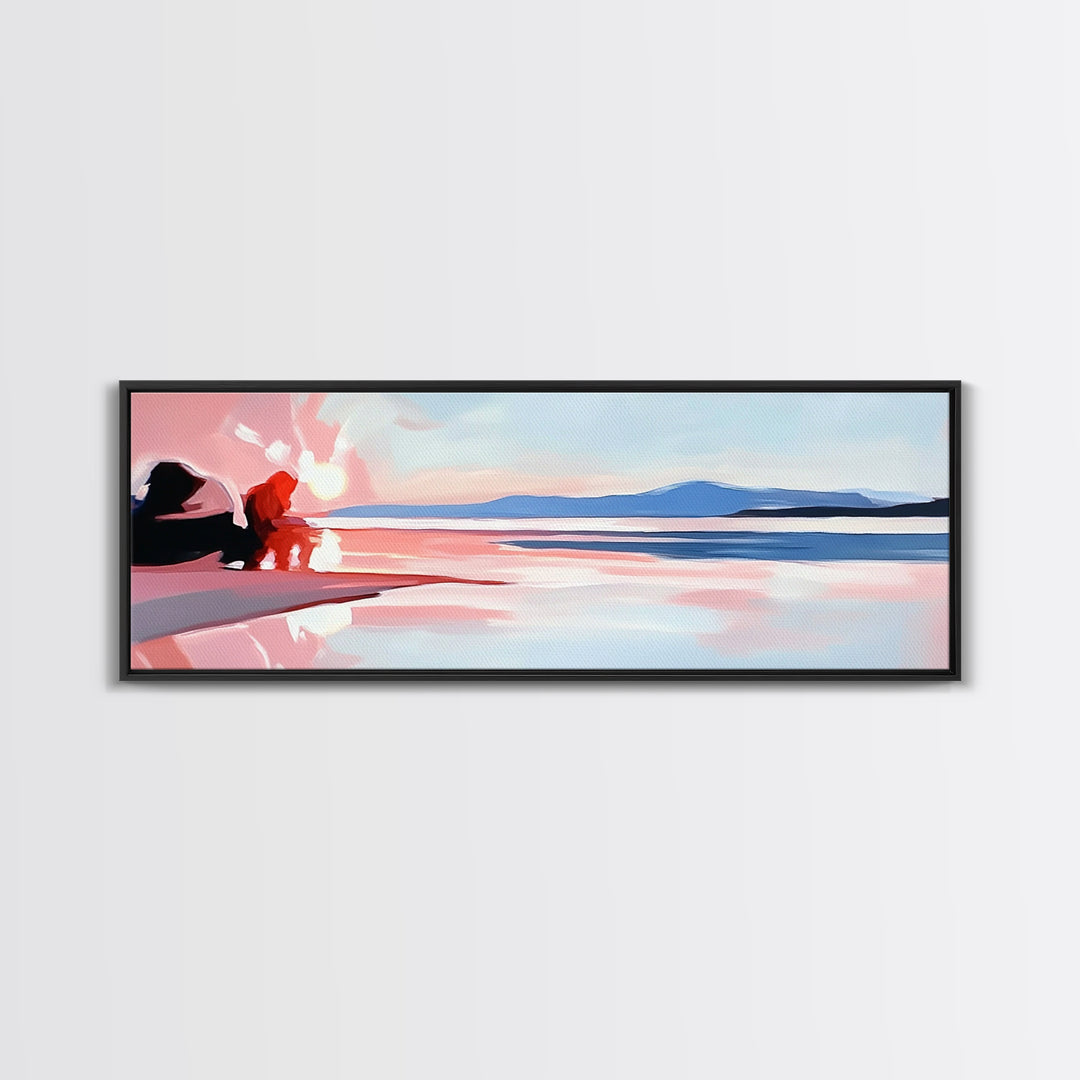 Ocean Bliss, Beach Serenity, Sunset Vibes, Framed Canvas Print, Coastal Decor, Nautical Theme, Living Room Art, Relaxing Wall Painting