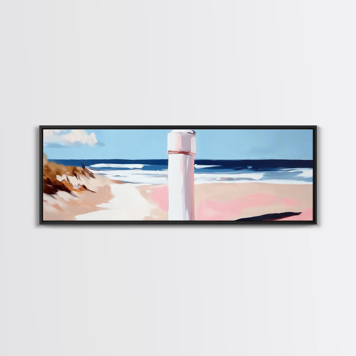 Beach Fence Painting, Coastal Scene Print, Ocean Art, Minimalist Seascape, Large Canvas Print, Living Room Wall Decor, Nautical Art