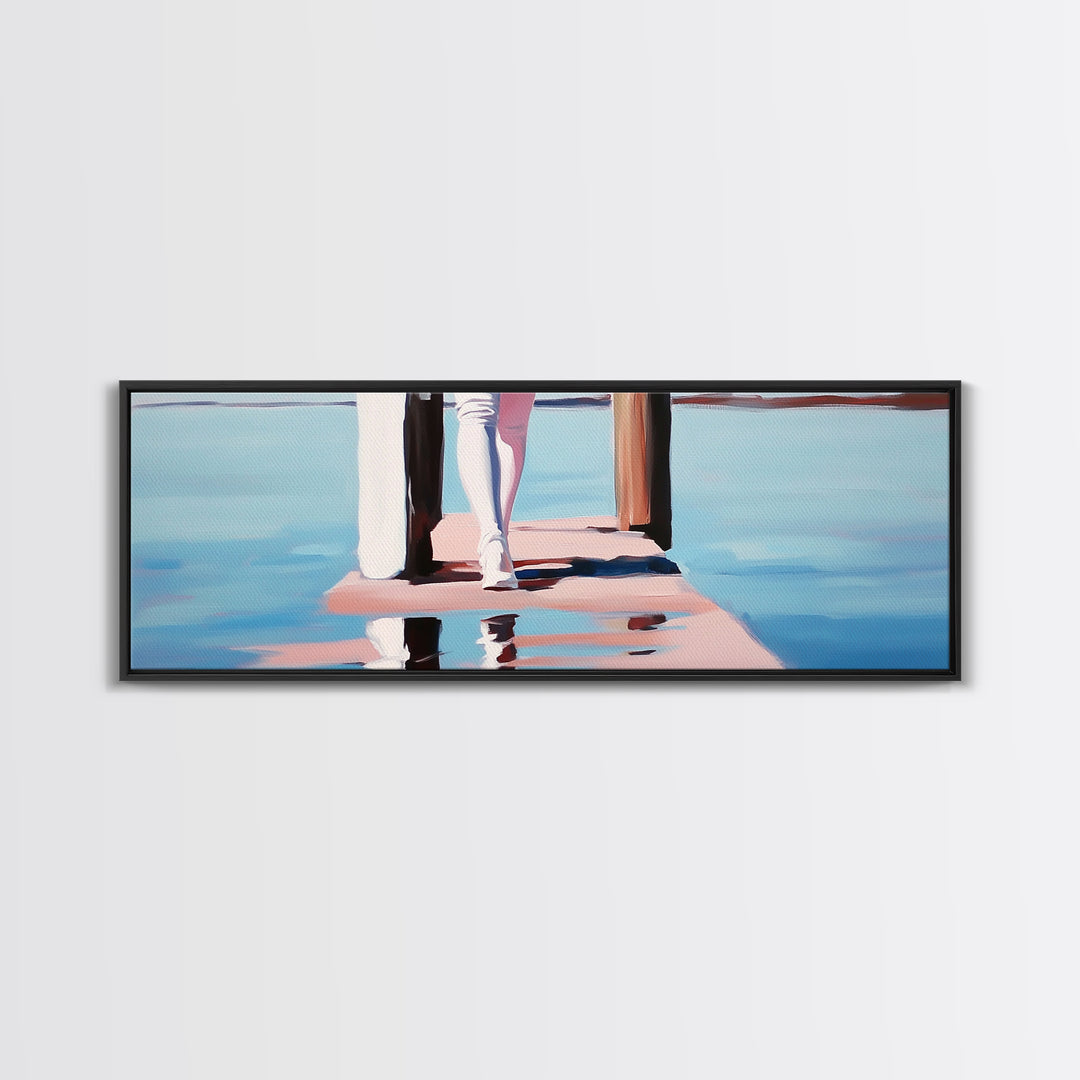 Pier Walk, Ocean Art, Coastal Landscape, Tranquil Water, Seaside Painting, Nautical Home Decor, Modern Art, Framed Canvas Print