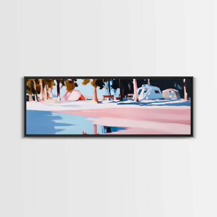 Camping Scene, Nature Landscape, Outdoor Adventure Art, Framed Canvas Print, Rustic Cabin Decor, National Park Wall Art, Minimalist Art