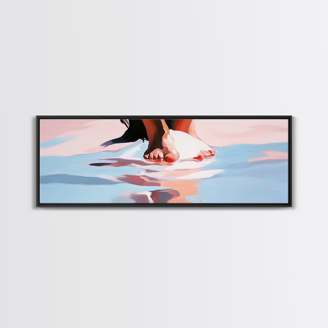 Barefoot Reflection, Beach Wall Art, Ocean Painting, Minimalist Coastal Decor, Modern Seascape, Framed Canvas Print, Boho Home Aesthetic