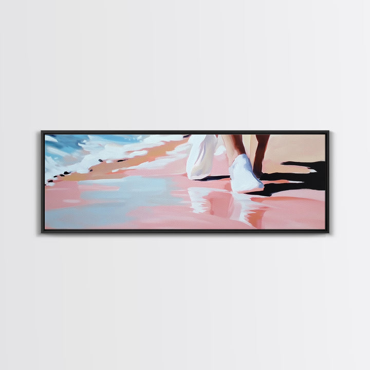 Beach Walk, Coastal Serenity, Minimalist Seaside Decor, Framed Canvas Print, Ocean Aesthetic, Relaxing Artwork, Living Room Wall Art