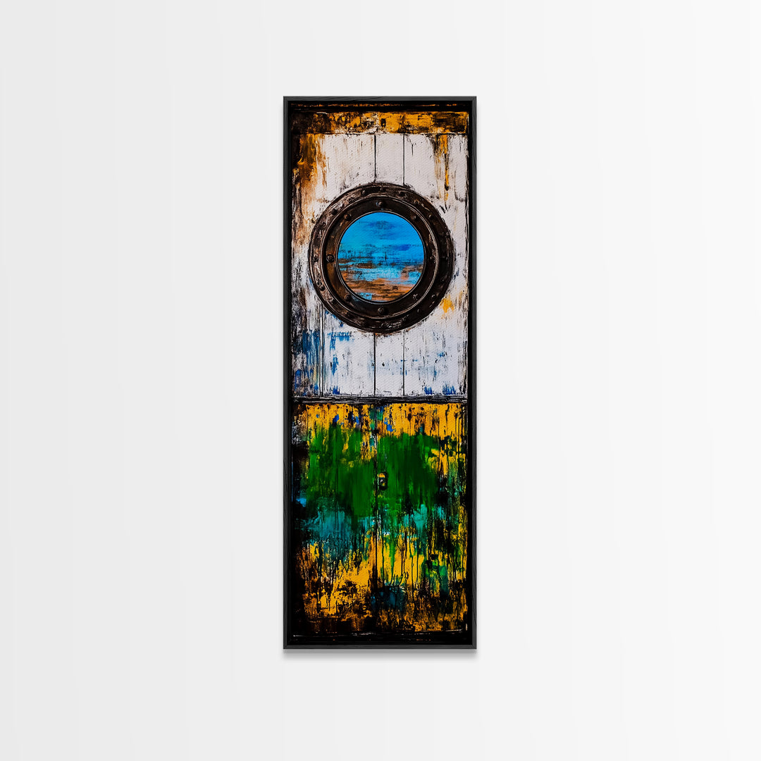 Nautical Window, Rustic Wood, Coastal Home, Canvas Print, Ocean View, Maritime Wall Art, Beach House Decor, Living Room Wall Art