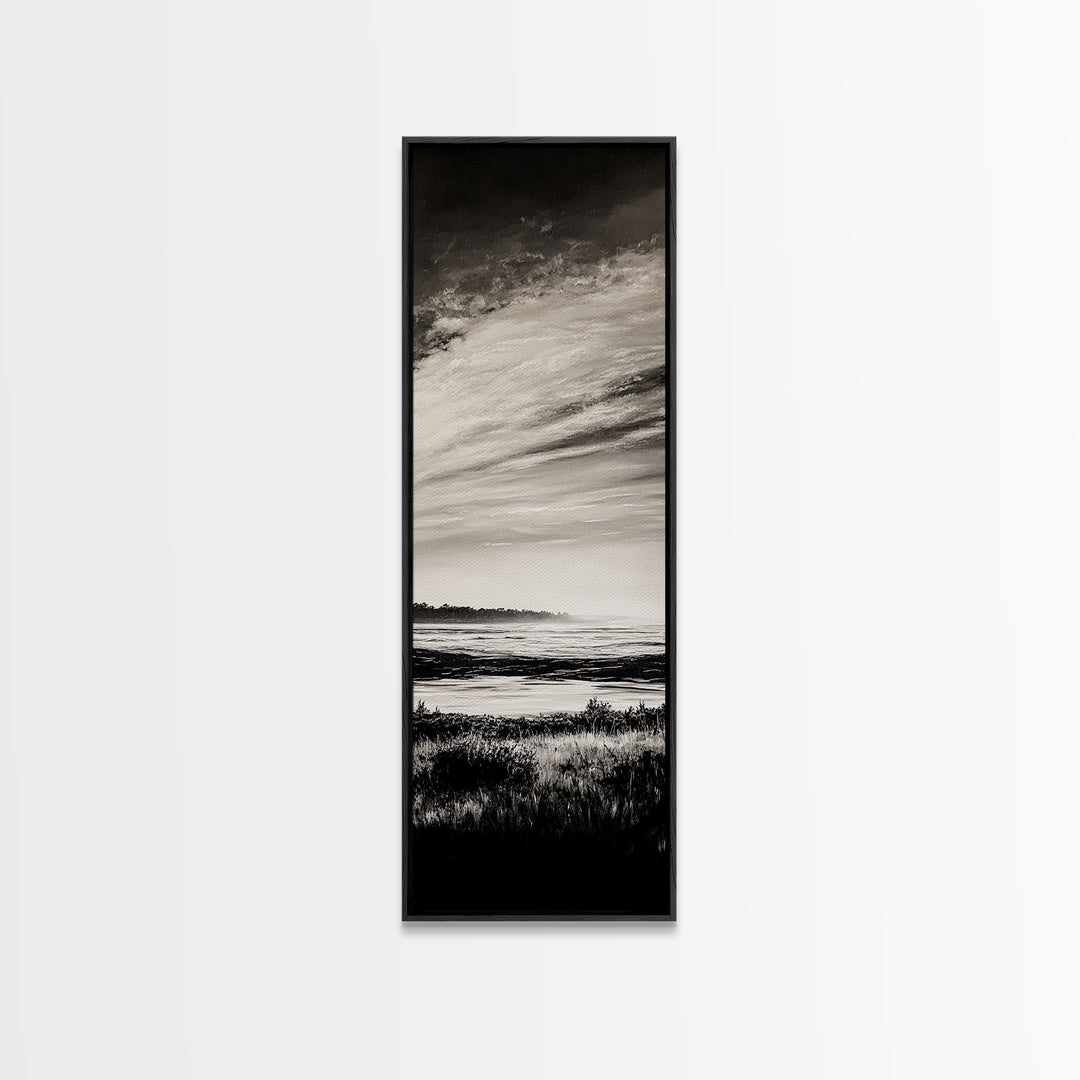 Black White, Seascape Art, Coastal Print, Framed Canvas Print, Monochrome Wall Art, Beach House Decor, Large Art, Living Room Artwork