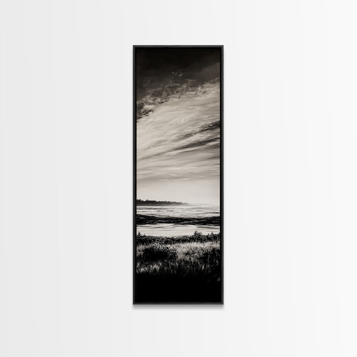 Black White, Seascape Art, Coastal Print, Framed Canvas Print, Monochrome Wall Art, Beach House Decor, Large Art, Living Room Artwork
