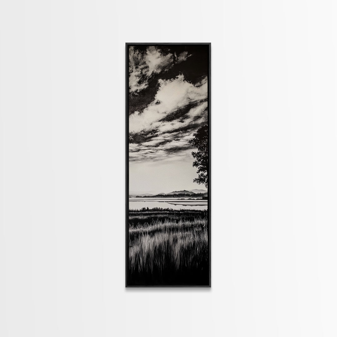 Black White, Misty Marsh, Monochrome Landscape, Minimalist Wall Art, Canvas Print, Modern Home Decor, Living Room Art, Nature Scene