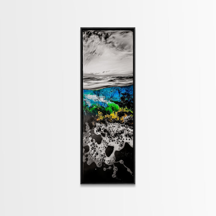 Ocean Depths, Abstract Seascape, Split View Art, Nautical Home Decor, Framed Canvas Print, Coastal Wall Art, Blue Tones Art, Unique Design