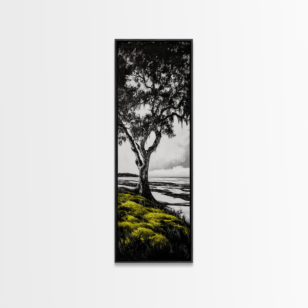 Oak Tree, Marshland Art, Canvas Print, Black and White Tree Art, Nature Wall Decor, Rustic Home Decor, Farmhouse Art, Living Room Wall Art