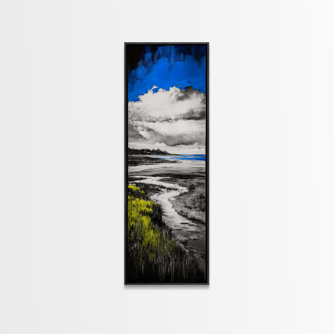 Coastal Marsh, Blue Sky, Canvas Print, Beach House Art, Minimalist Seascape, Ocean Decor, Nature Inspired Artwork, Living Room Art
