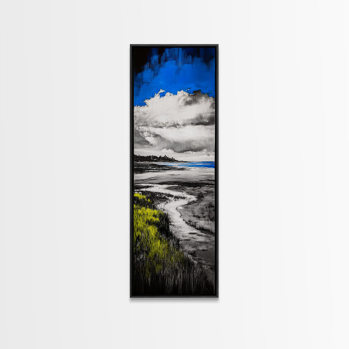 Coastal Marsh, Blue Sky, Canvas Print, Beach House Art, Minimalist Seascape, Ocean Decor, Nature Inspired Artwork, Living Room Art