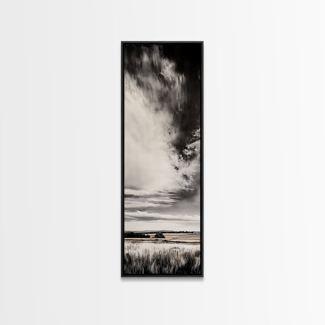 Dramatic Black and White Sky, Stormy Landscape Art, Nature Wall Decor, Rustic Farmhouse Artwork, Living Room Decor, Canvas Print