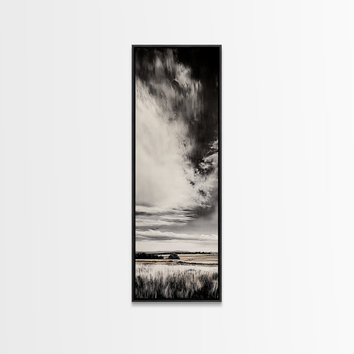 Dramatic Black and White Sky, Stormy Landscape Art, Nature Wall Decor, Rustic Farmhouse Artwork, Living Room Decor, Canvas Print