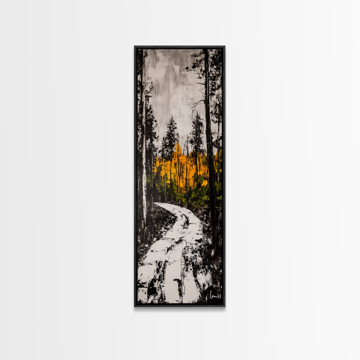 Autumn Forest Path, Fall Landscape Art, Woodland Painting, Nature Wall Art, Rustic Decor, Modern Wall Print, Framed Canvas Print