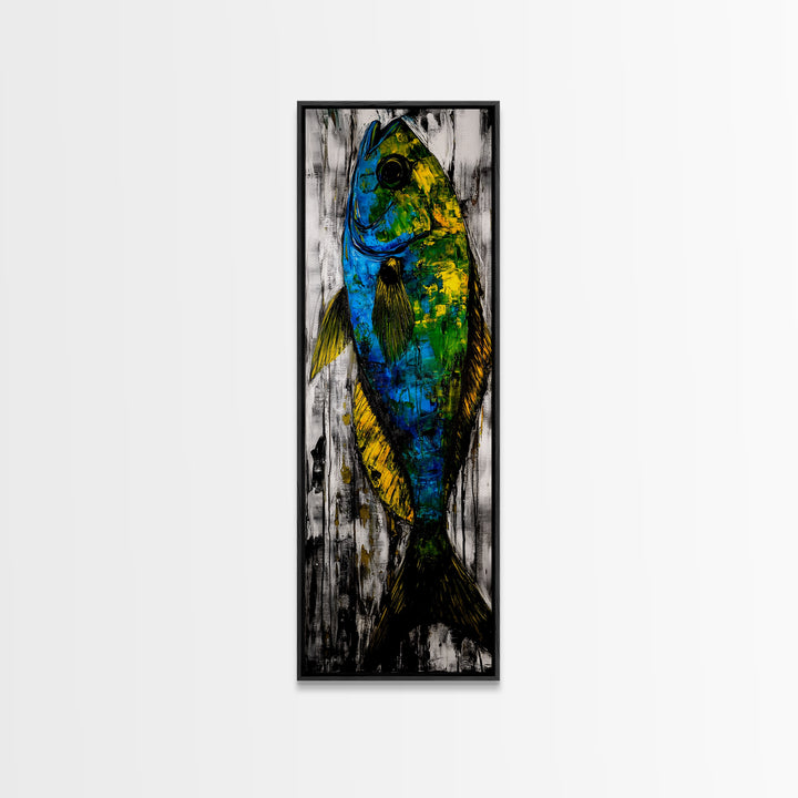 Abstract Fish Art, Coastal Wall Decor, Nautical Home Design, Ocean Themed Painting, Beach House Style, Framed Canvas Print