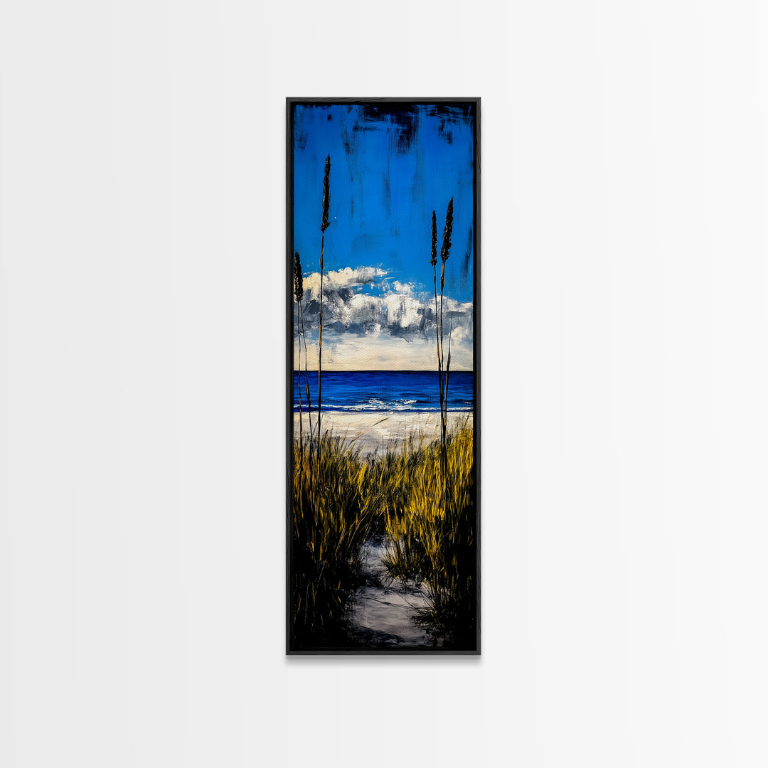 Coastal Dunes, Ocean View, Blue Sky, Framed Canvas Print, Beach Wall Art, Nautical Decor, Living Room Wall Art, Seaside Home Decor