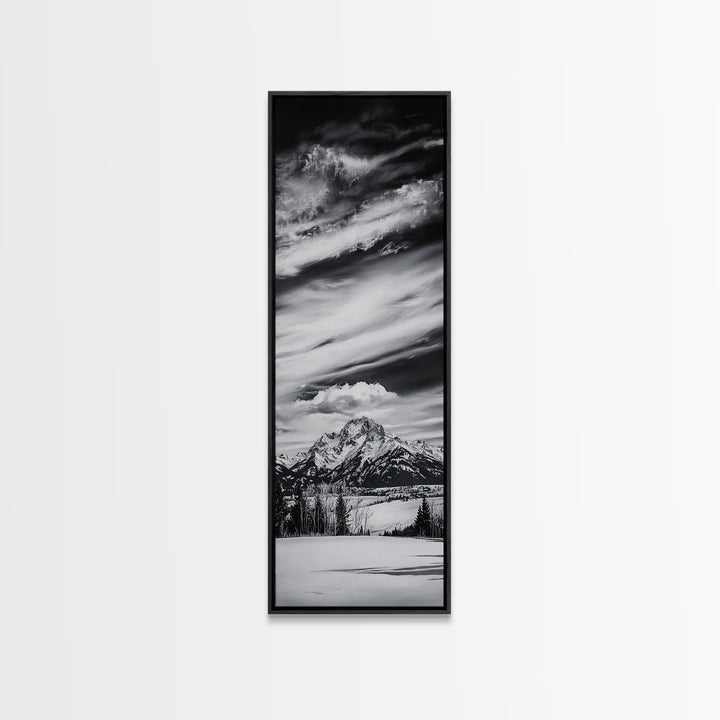 Majestic, Mountain, Black and White, Framed Canvas Print, Sky Photography, Minimalist Wall Art, Home Office Decor, Living Room Artwork