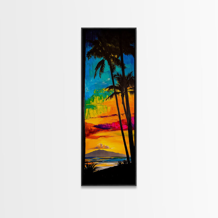 Palm Trees, Sunset, Ocean, Canvas Print, Tropical Wall Art, Vibrant Seascape, Beach House Decor, Exotic Landscape Painting