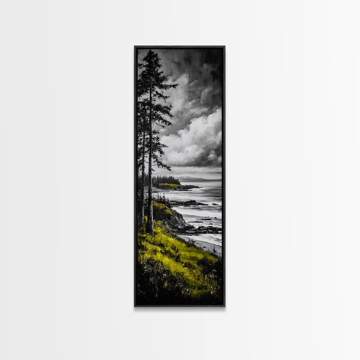 Coastal Cliff, Monochrome Art, Ocean Landscape, Canvas Print, Minimalist Art, Beach House Decor, Black and White Painting, Seaside Art