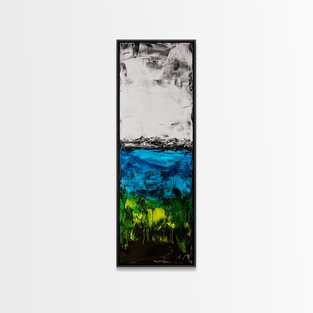 Serene Waters, Minimalist Landscape, Black and White Painting, Framed Canvas Print, Modern Wall Art, Tranquil Home Decor, Living Room Art