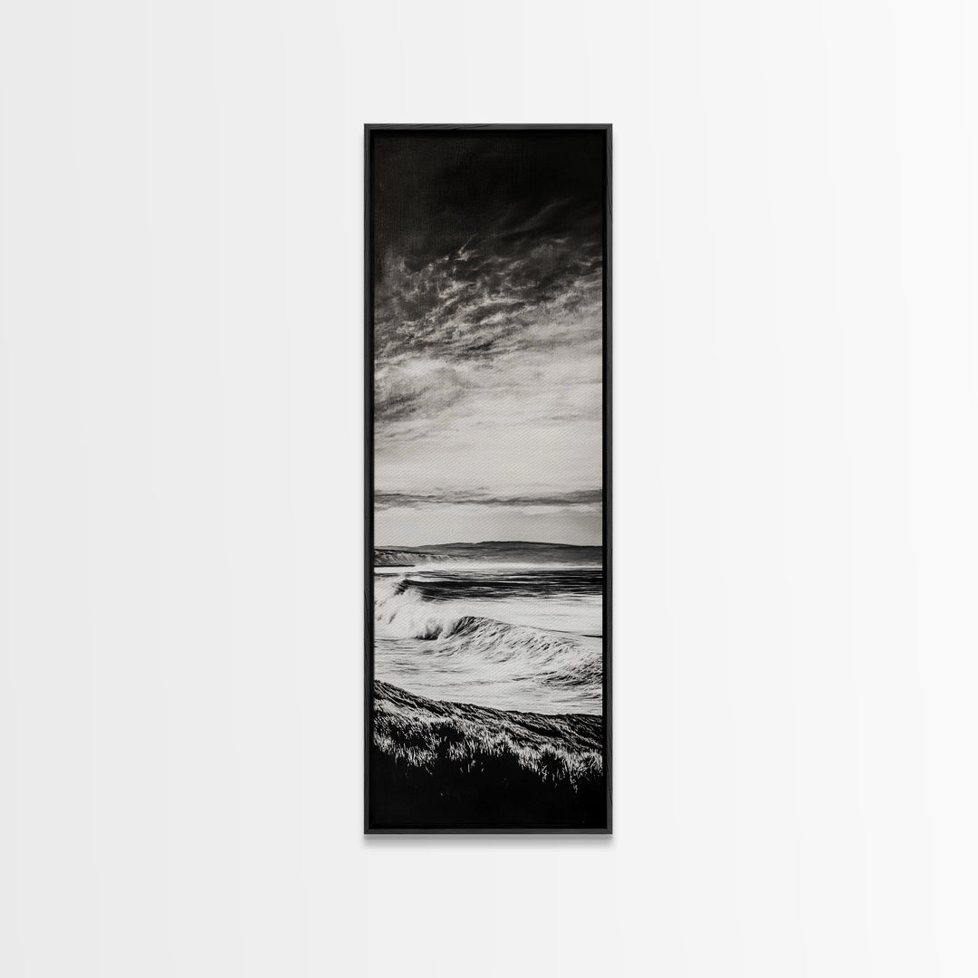 Coastal Waves, Black and White, Ocean Photography, Surf Art, Framed Canvas Print, Minimalist Decor, Beach House Wall Art