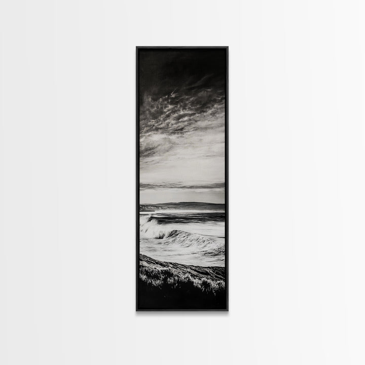 Coastal Waves, Black and White, Ocean Photography, Surf Art, Framed Canvas Print, Minimalist Decor, Beach House Wall Art