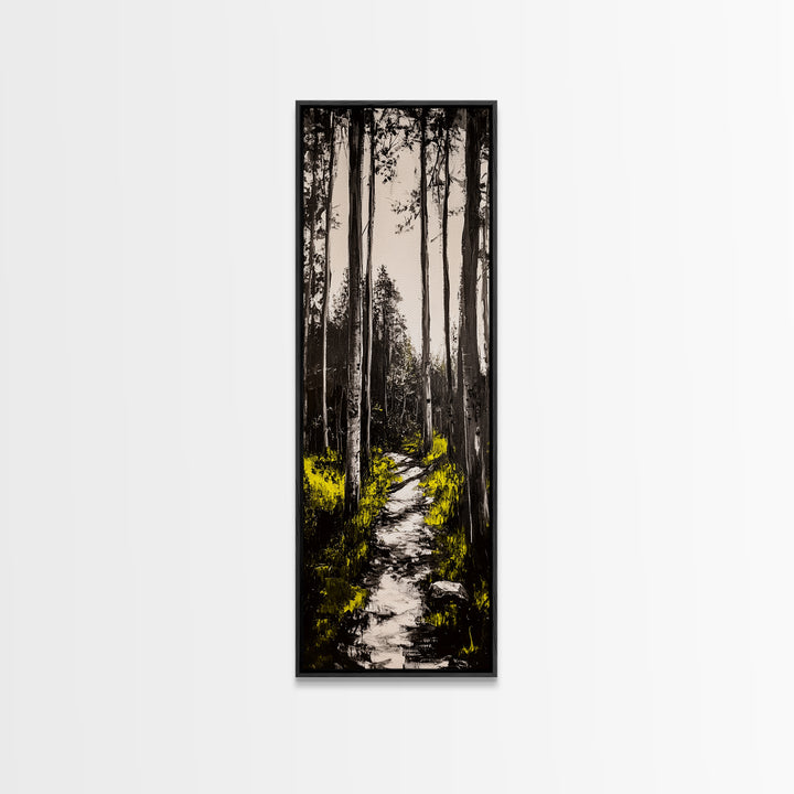Forest Pathway, Black and White Nature Art, Autumn Trees Painting, Woodland Scene, Rustic Landscape, Living Room Wall Art, Canvas Print
