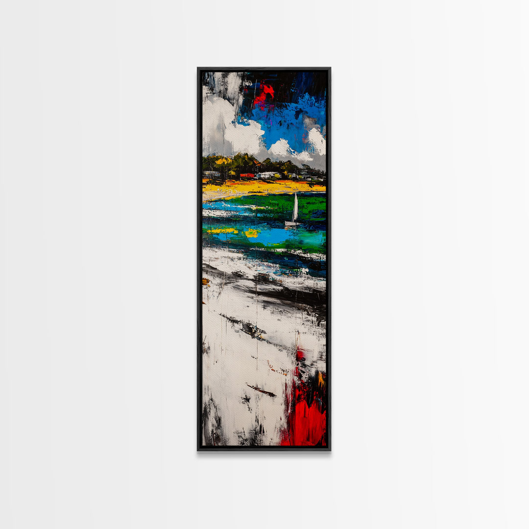 Sailboat Bay, Coastal Wall Art, Nautical Decor, Framed Canvas Print, Ocean Scene, Beach House Decor, Living Room Artwork